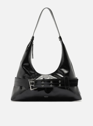Bolsa Hobo Preta Grande Tiras Fivela