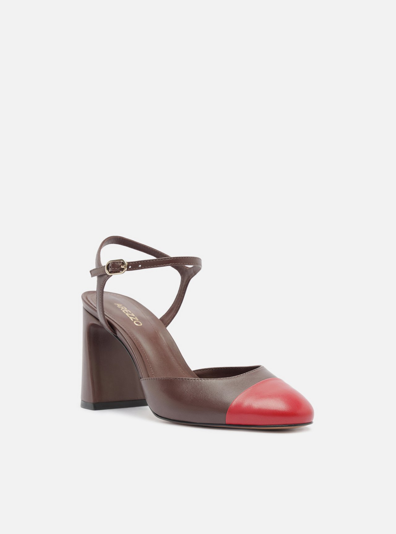 Scarpin Marrom Couro Salto Bloco Fivela Slingback — foto 2