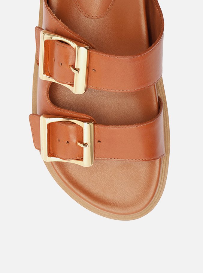 Sandália Marrom Couro Flatform Tratorada