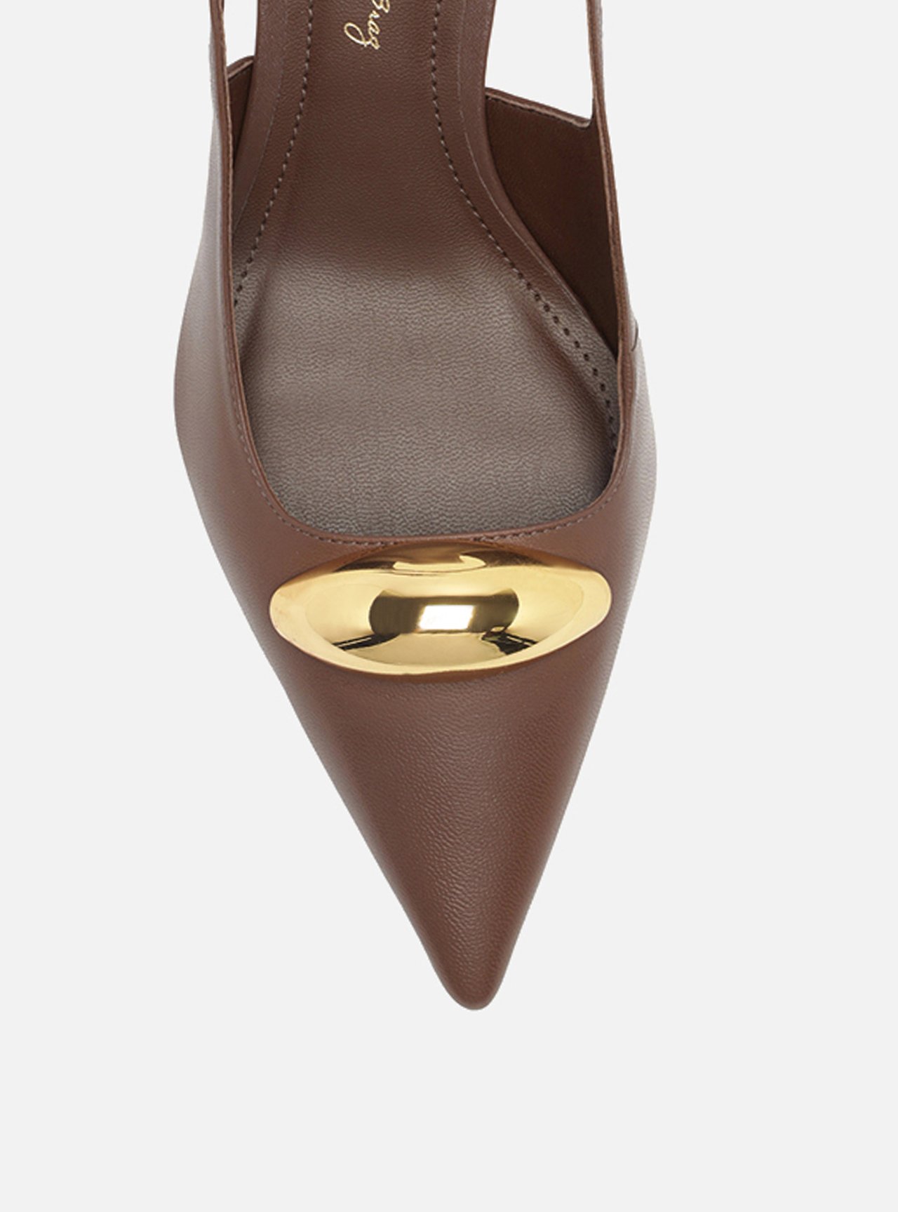 Scarpin Marrom Couro Slingback Metal Silvia Braz — foto 5