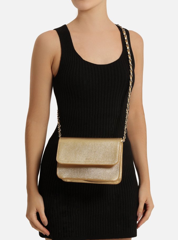 Bolsa Tiracolo Dourada Couro Pequena Básica