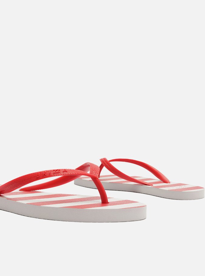 Chinelo de Dedo Vermelho e Branco Listras Brizza