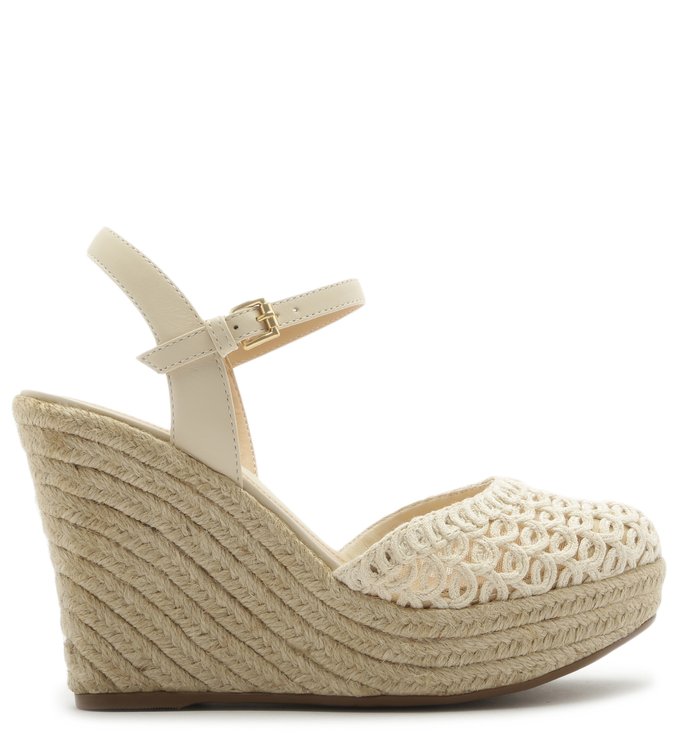 Espadrille Fibras Naturais Plataforma Alta Trançada Cru e Panacota