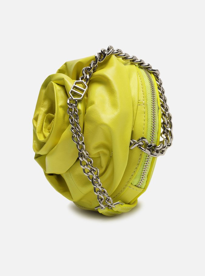 Bolsa Tiracolo Amarela Couro Pequena Flor