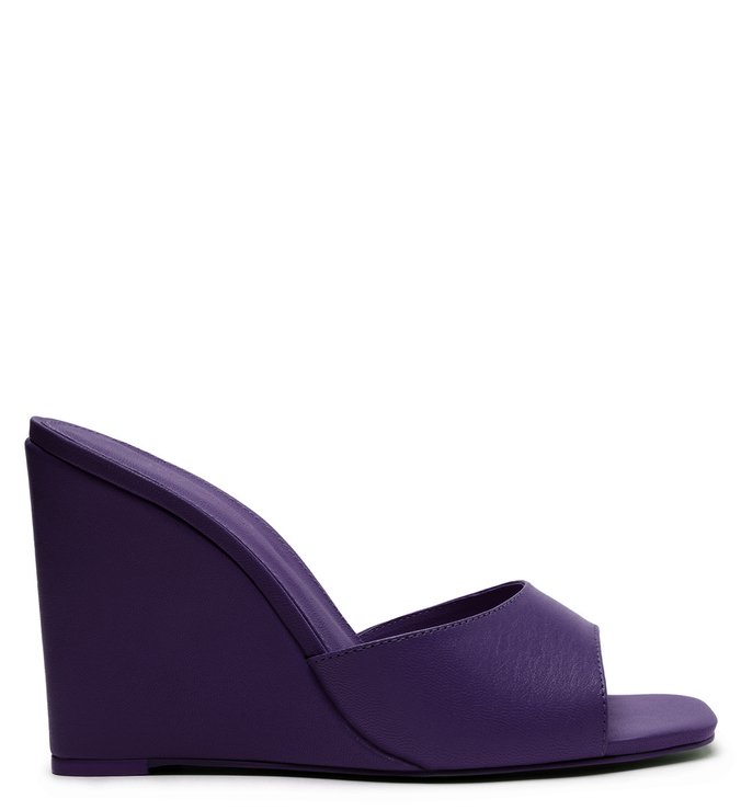 Sandália Roxa Couro Salto Alto Anabela