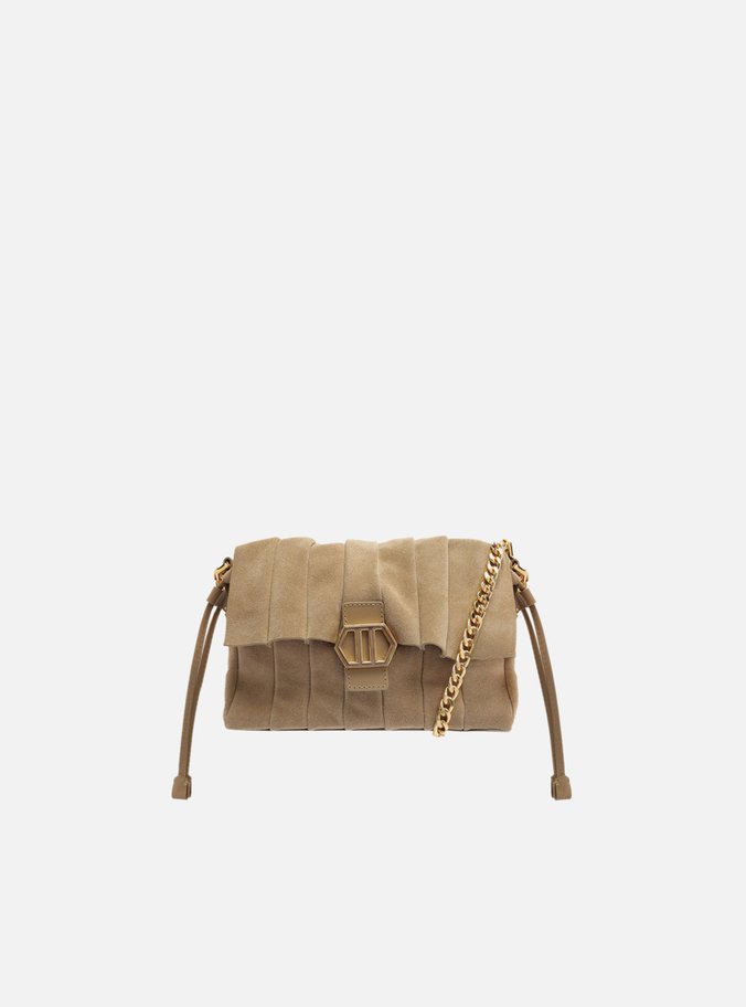 Bolsa Cinza Média Alça Dourada