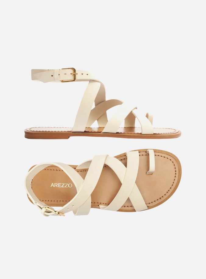 Sandália Rasteira Off-White Tiras Cruzadas