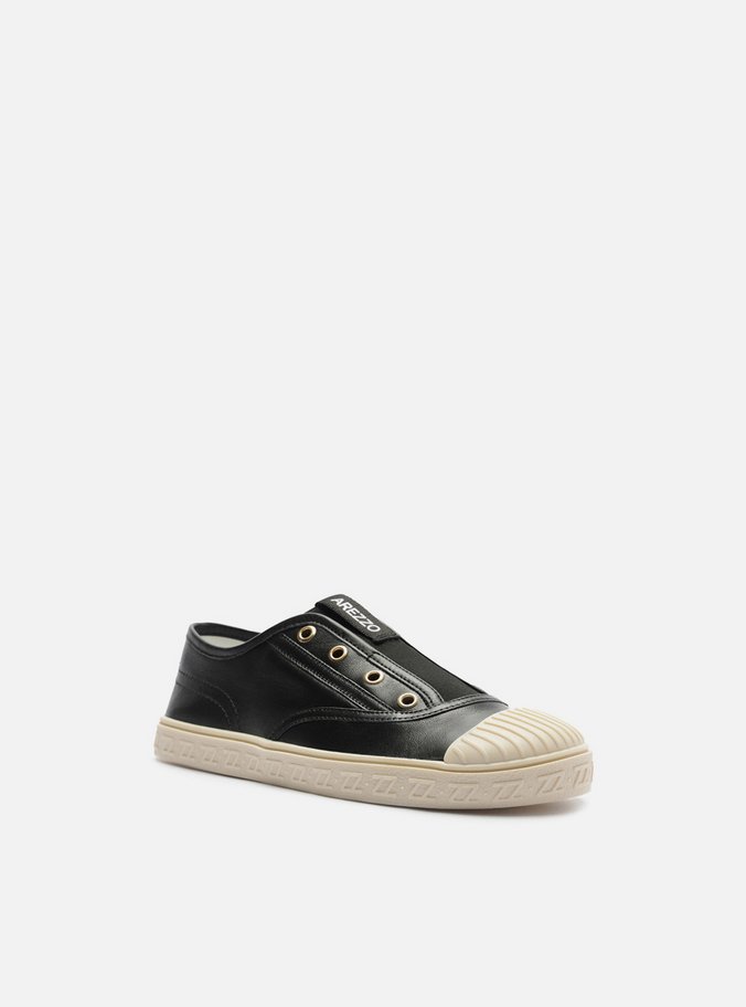 Tênis Slip On Preto Couro Sola Baixa Elástico