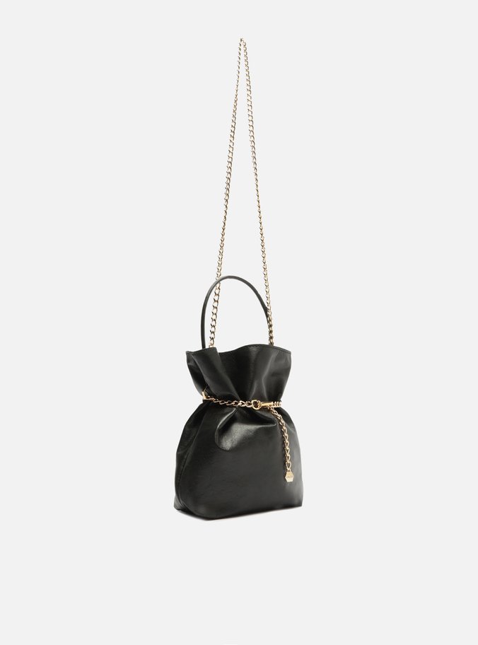 Bolsa Tiracolo Preta Couro Pequena Correntes