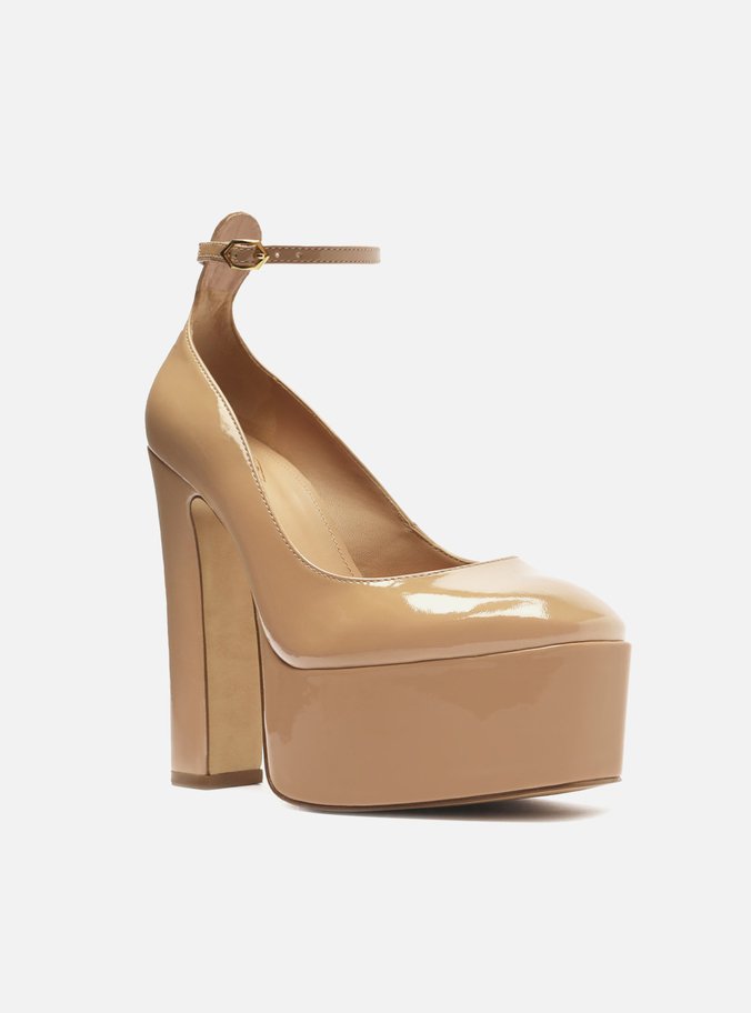 Scarpin Bege Verniz Meia Pata Bloco Gilda