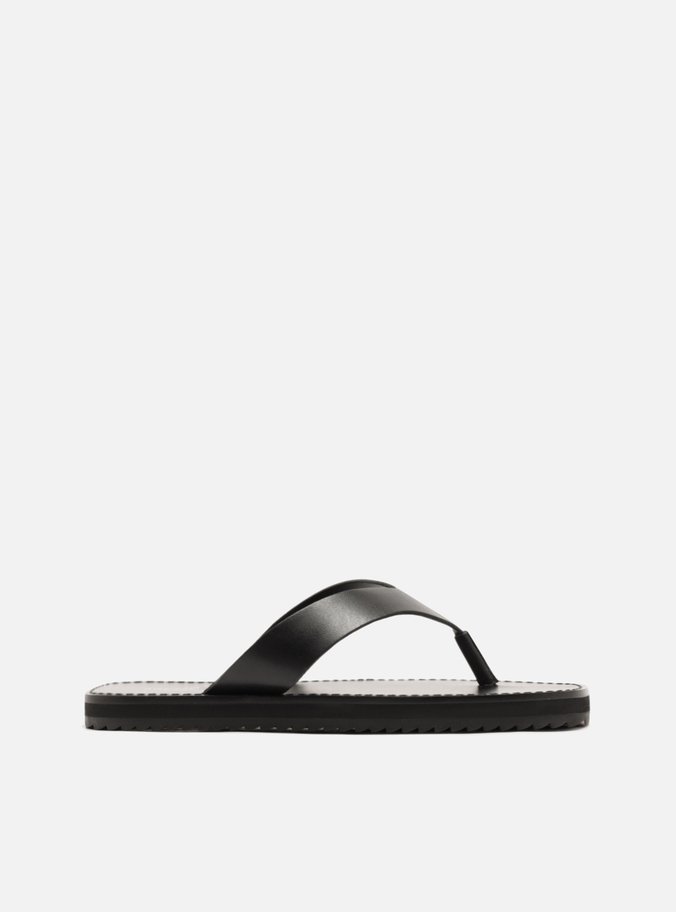 Chinelo Preto Couro Tiras