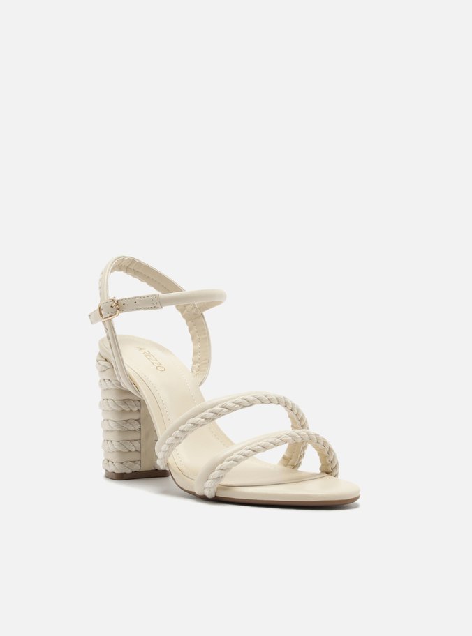Sandália Off-White Salto Alto Cordão Bicolor