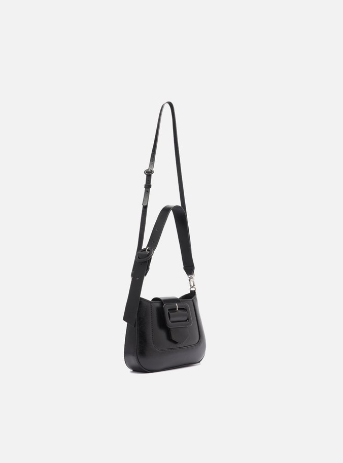 Bolsa Tiracolo Preta Couro Pequena Fivela