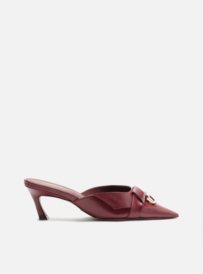 Mule Vermelho Couro Bico Fino Salto Baixo