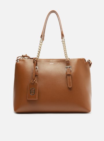Bolsa Tote Caramelo Couro Grande Alça Corrente