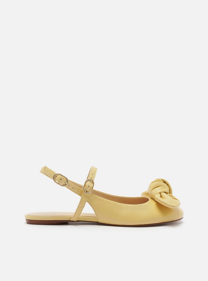 Sapatilha Boneca Amarela Couro Slingback Laço