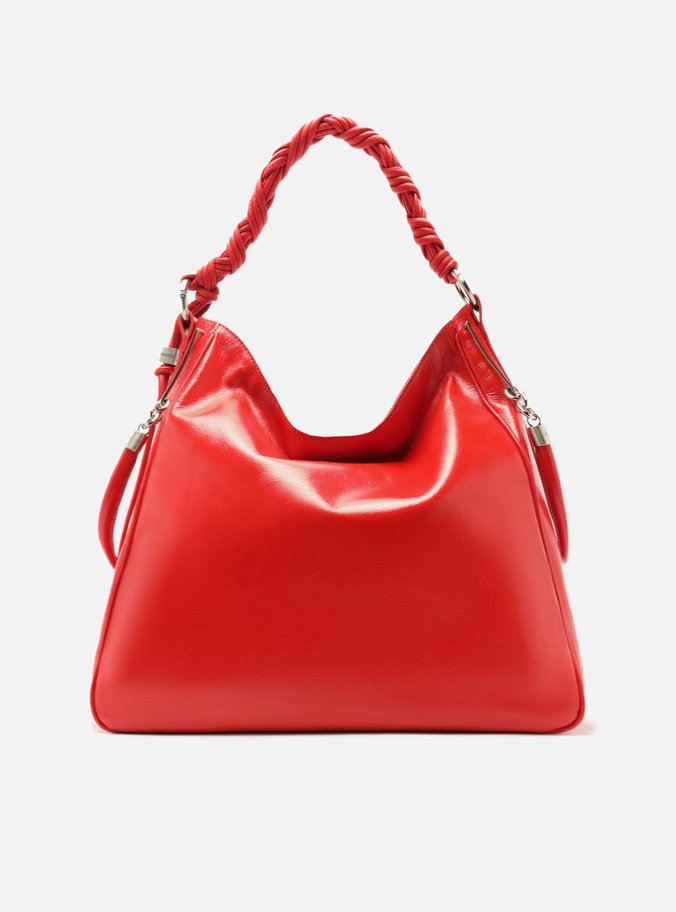 Bolsa Hobo Vermelha Couro Grande Alça Torcidos