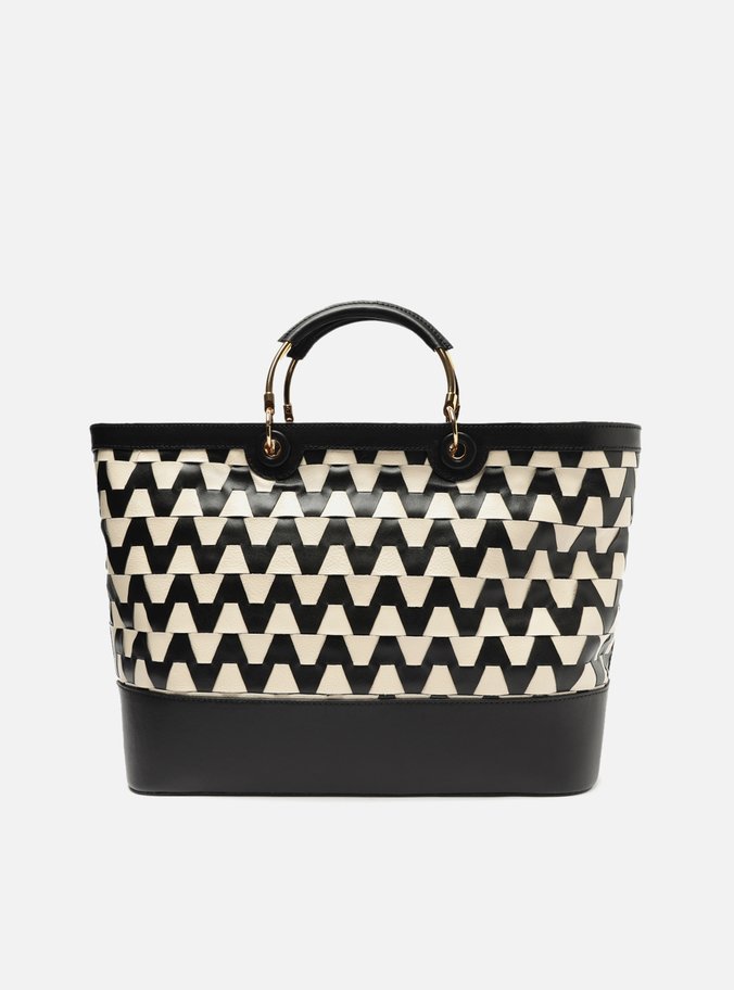 Bolsa Shopping Preta Couro Bicolor Grande Branca