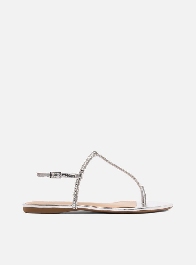 Sandália Rasteira Prata Strass Slim