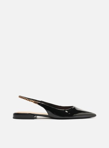 Sapatilha Preta Verniz Slingback Corrente