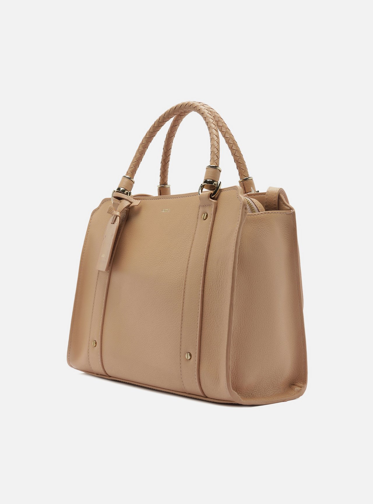 Bolsa Tote Nude Couro Grande Alça Trançada — foto 2