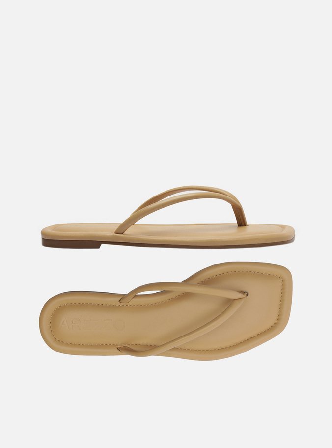 Rasteira Bege Flip Flop Bico Quadrado