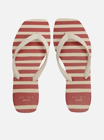 Kit Chinelo de Dedo Vermelho Listrado Square e Pouch