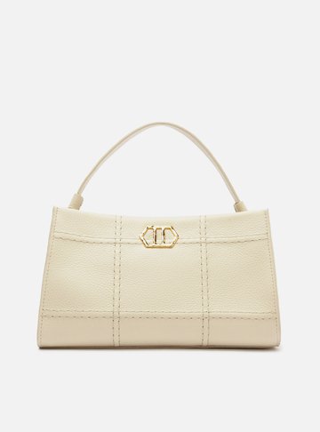 Bolsa Tote Branca Couro Grande Retangular Costuras