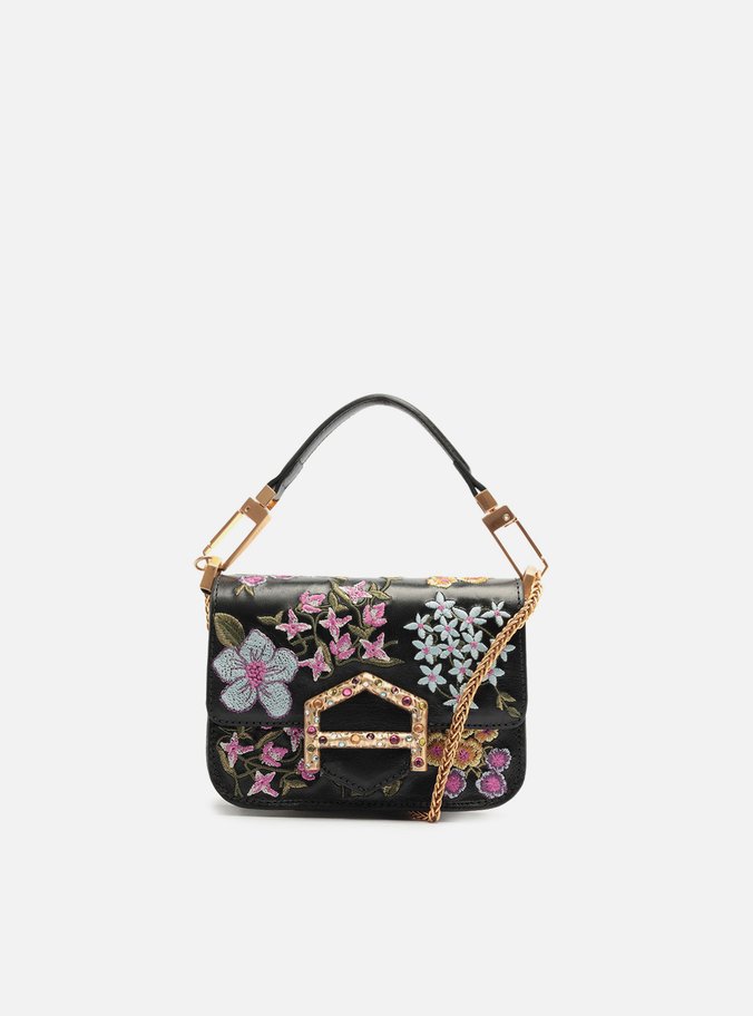 Bolsa Tiracolo Preta Couro A001 Pequena Bordado