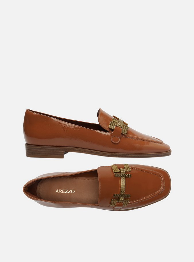 Mocassim Marrom Couro Shine Metal