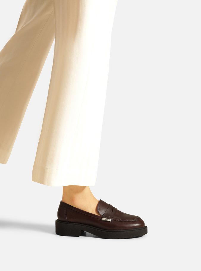 Mocassim Marrom Couro Bloco Tira Detalhe
