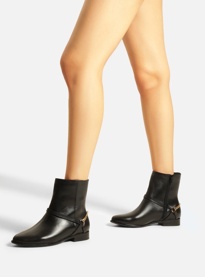 Bota Preta Couro Cano Curto Salto Bloco Tiras