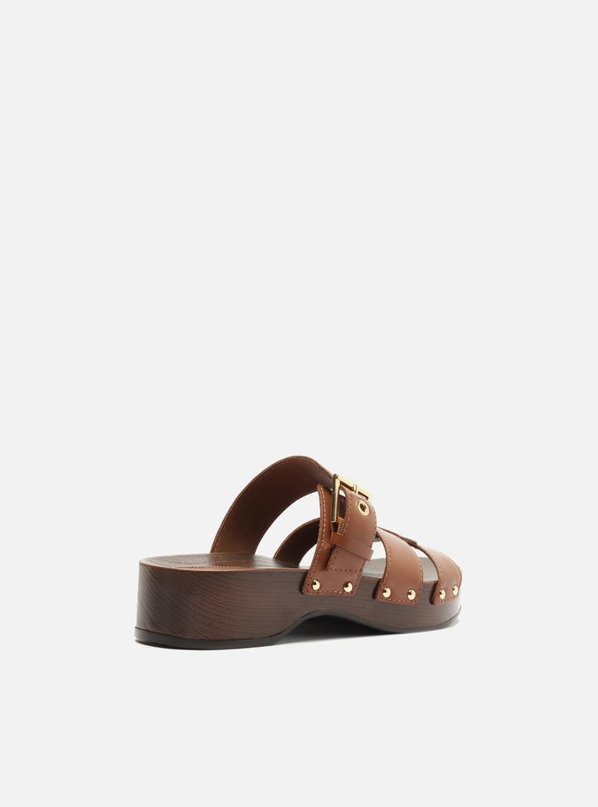Sandália Clog Marrom Couro Flatform Lauren