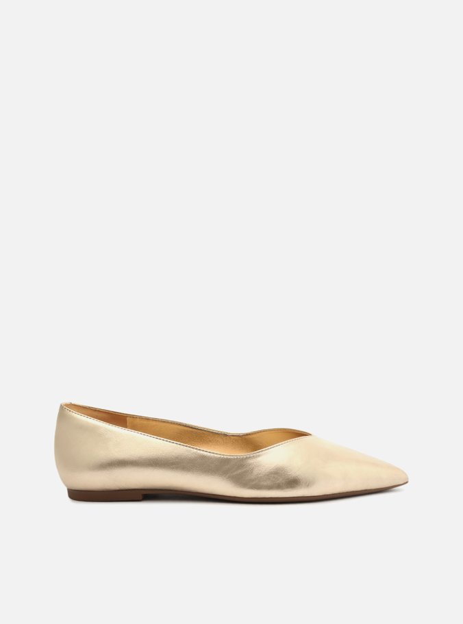 Sapatilha Dourada Couro Bico Fino Minimal