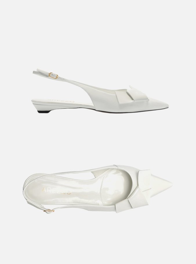 Sapatilha Branca Bico Fino Slingback Laço