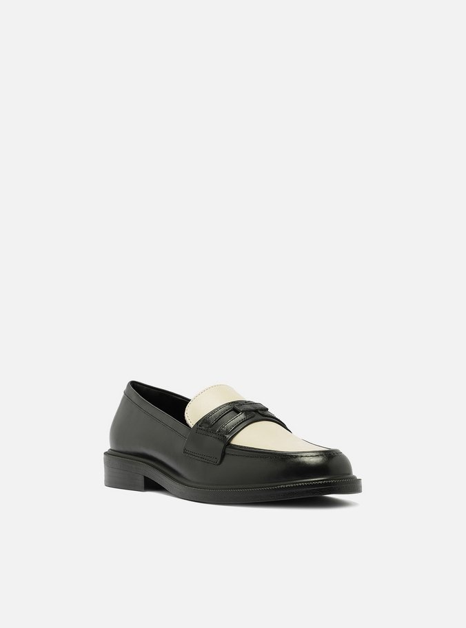 Mocassim Preto Couro Tira Branco