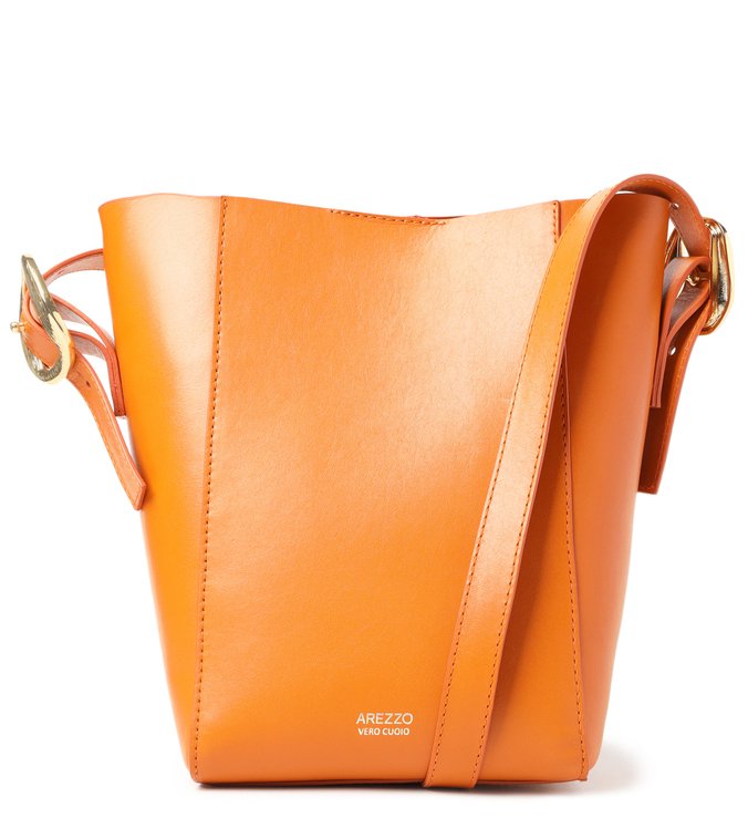 Bolsa Bucket Laranja Couro Serena Média