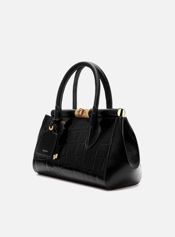 Bolsa Tote Preta Couro Maxi Croco Média