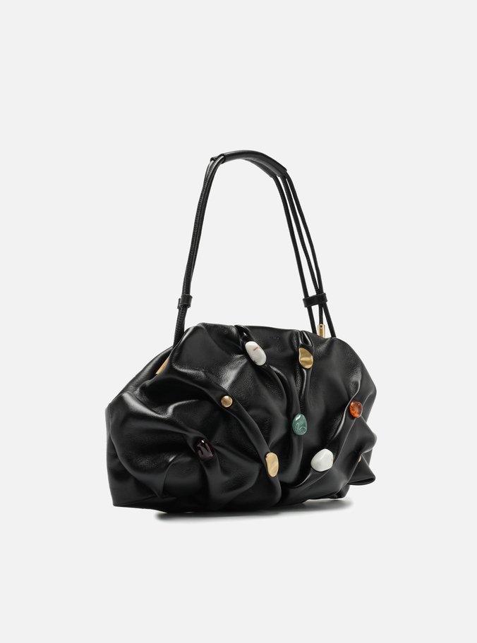 Bolsa Tiracolo Preta Couro Média Aplicações