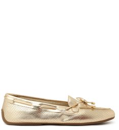 Mocassim Dourado Couro Comfy