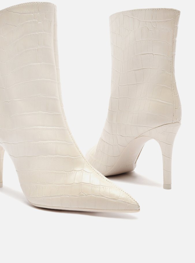Bota Off-White Croco Cano Médio Salto Fino