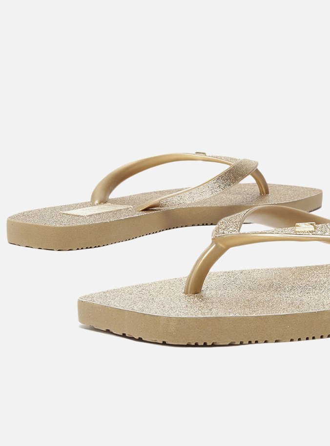 Chinelo de Dedo Dourado Tira Metalizada Brizza