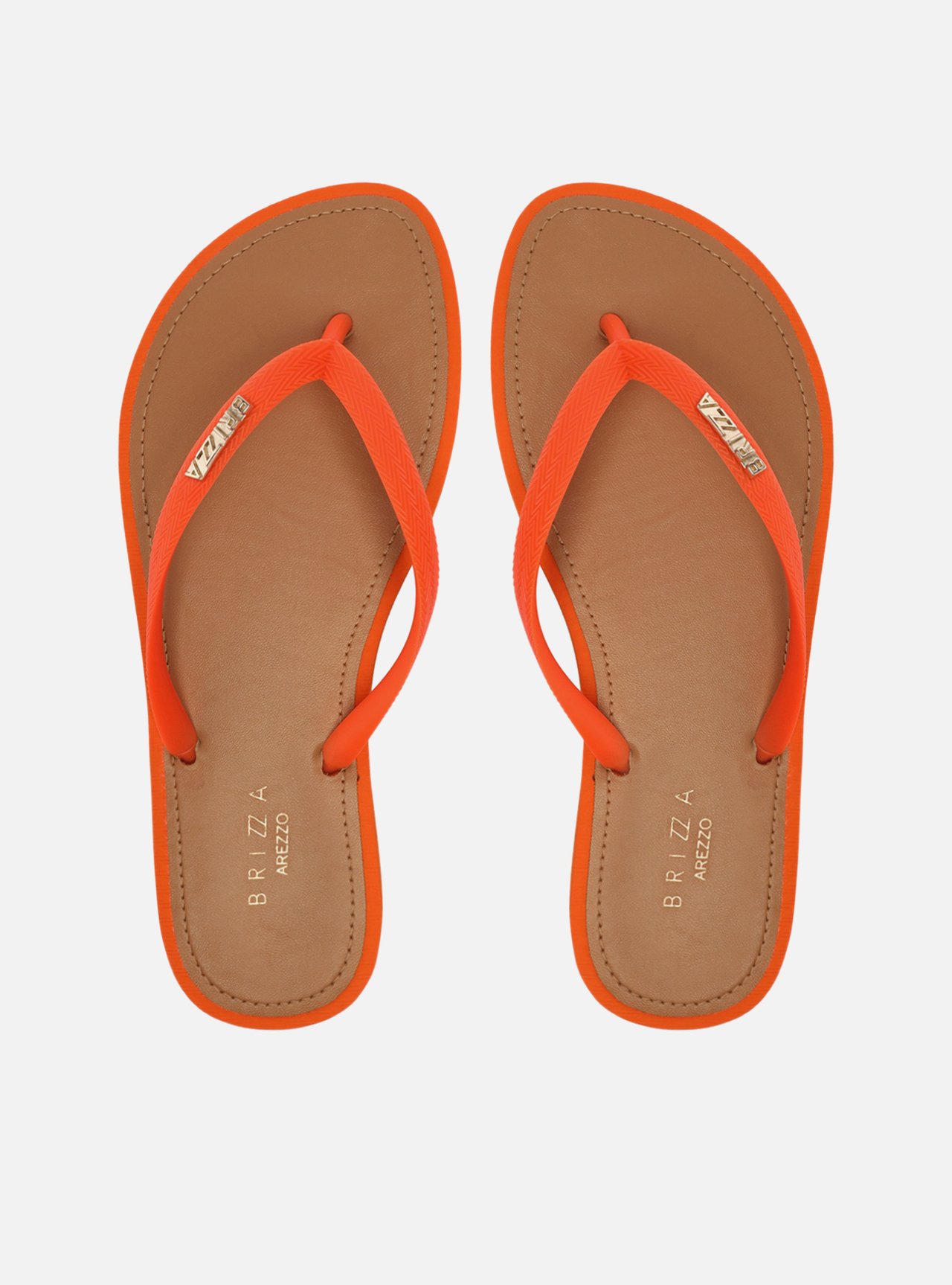 Chinelo de Dedo Tiras Laranja Palmilha Marrom — foto 1