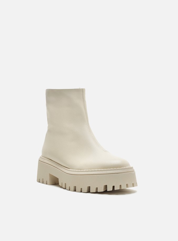 Bota Branca Cano Médio Tratorada Zíper