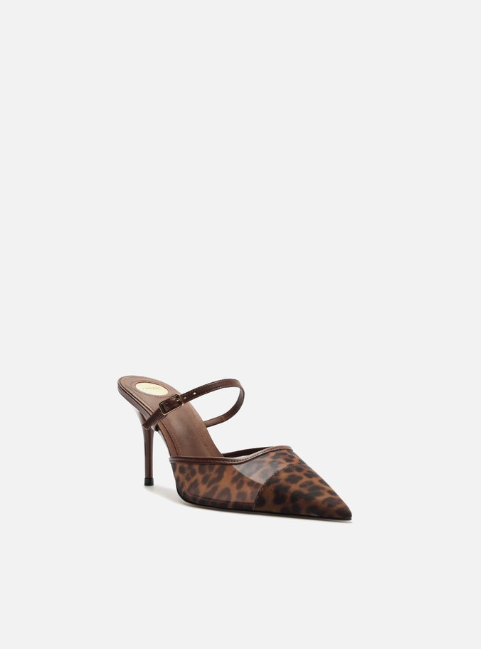 Mule Animal Print Tela Salto Fino Tira Fina