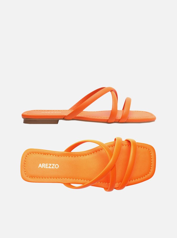 Rasteira Laranja Bico Quadrado Tiras Cruzadas