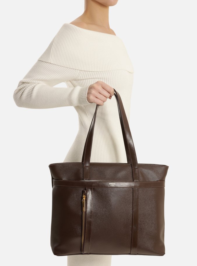 Bolsa Shopping Marrom Grande Zíper Frontal