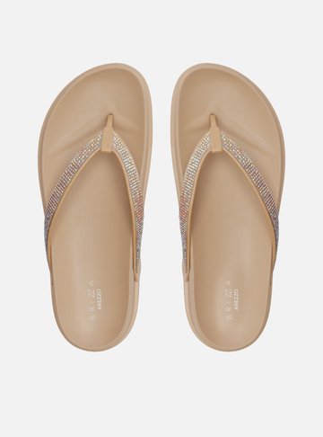 Chinelo de Dedo Bege Strass Lara Brizza