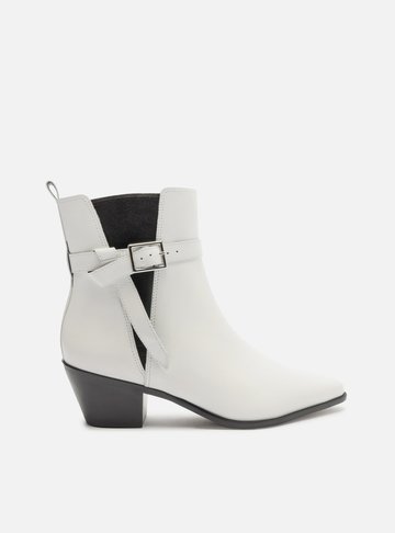 Bota Branca Couro Cano Curto Bico Fino Elástico