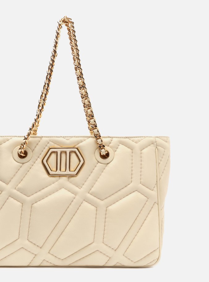 Bolsa Shopping Off-White Couro Pesponto Emma Grande